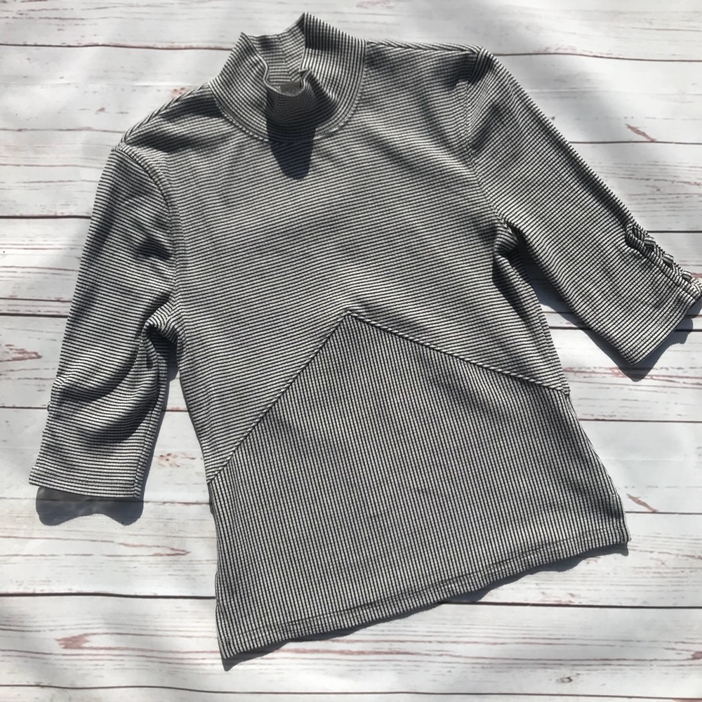 We The Free Striped Hi Neck 3/4 Sleeve Blouse